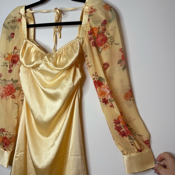 DANIELLE BERNSTEIN Weworewhat Buttercup Cottagcore Floral Mesh Puff Sleeve Dress - Picture 3 of 16